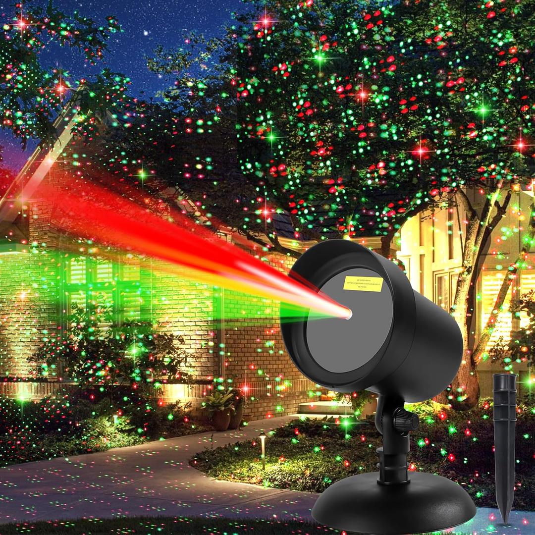 Christmas Laser Outdoor, Christmas Projector Light Outdoor Waterproof, Landscape Spotlight Red & Green Xmas Stars Show for Christmas, Holiday Decor for House, Party, Garden