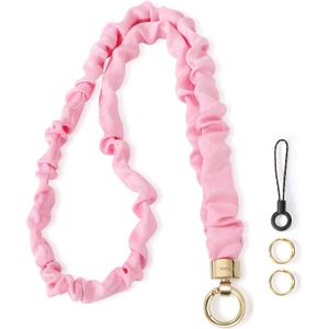 WEESMILE Stretchy Scrunchie Lanyard for ID Badges  Cute Neck Lanyard for Keys | Retractable Keychain Holder for Women (Pink)