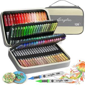 120 Color Acrylic Paint Markers Set – Soft Brush Tip Acrylic Paint Pens and Markers for Artists, DIY Crafts, Canvas, Wood, Glass, Rocks, Fabric and More Creative Projects(GREY)