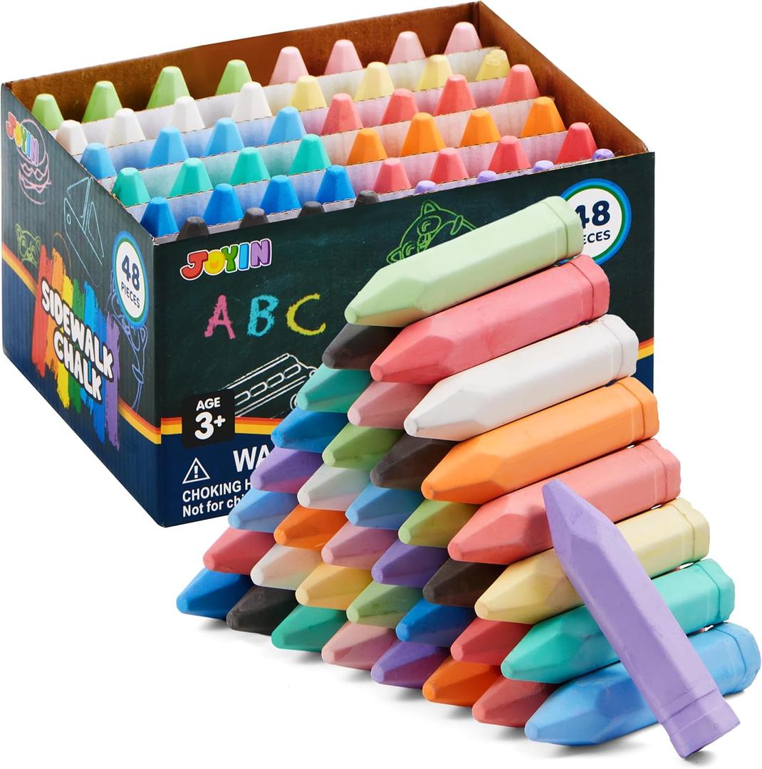 JOYIN 48 PCS Cone Shaped Washable Sidewalk Chalks Set, 12 Colors, Non-Toxic Jumbo Chalk Set for Art Play, Sidewalk Colored Outside Washable Set for Summer Outdoor Games and Chalkboard Drawing JOYIN 48 PCS Cone Shaped Washable Sidewalk Chalks Set, 12 Colors, Non-Toxic Jumbo Chalk Set for Art Play, Sidewalk Colored Outside Washable Set for Summer Outdoor Games and Chalkboard Drawing