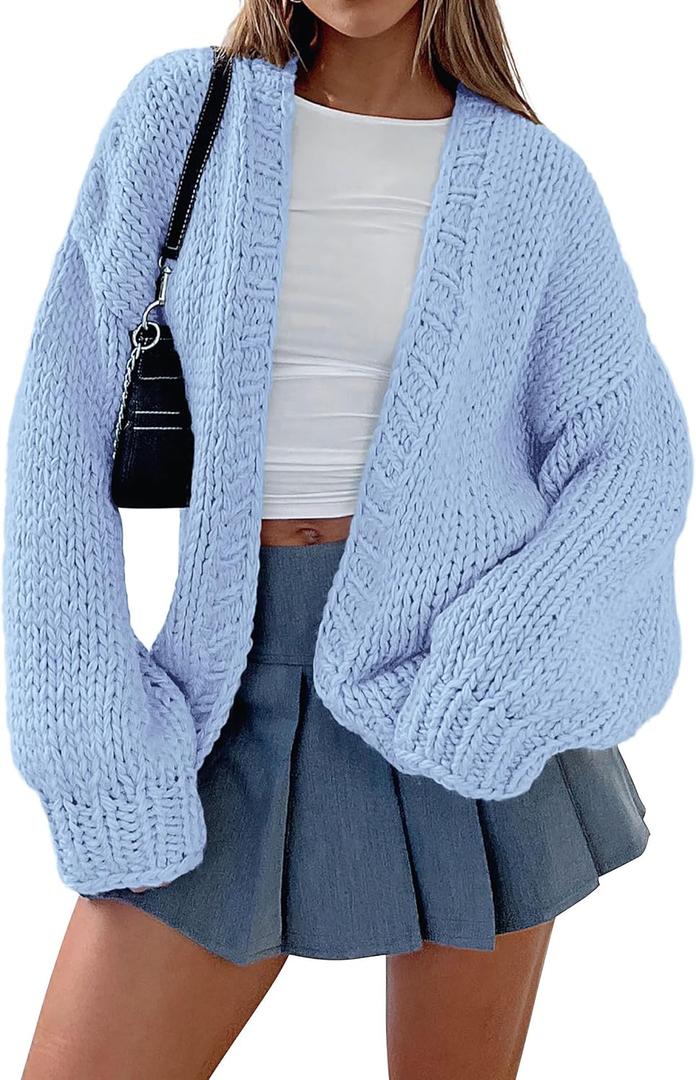 PRETTYGARDEN Cardigan Sweaters for Women Trendy Fall Fashion 2026 Long Sleeve Chunky Knit Cardigans Winter Clothing Outfits (Blue, M)