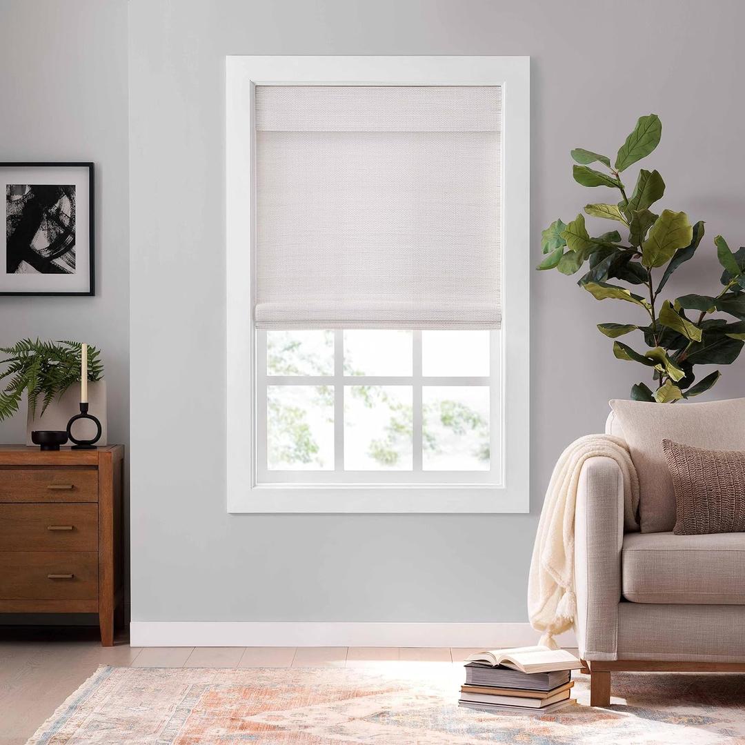 Eclipse Bamboo Roman Shades for Windows 23 in Wide x 72 in Long, Semi-Privacy Light-Filtering Cordless Blinds Bedroom, Living Room, Safe for Kids & Pets, Easy Mounting Interior Blinds, White