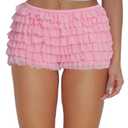 Women Ruffle Bloomers Lolita Fairy Short Y2K Mesh Lace Pumpkin Sexy Layered Pettipants Boy Shorts (Large, Pink)