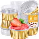 IJRPLM 50pcs 5oz 125ml Muffin Liners Cups with Lids (gold),50 Pack Baking Cups with Lids,5oz Aluminum Foil Cupcake Cups Muffin Liners, Standard size