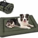 Large Roll-Up Dog Bed, Green Plush Top with Black Bottom