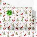 GIOLAINY Funny Dog Christmas Wrapping Paper - Jack Russell Terrier with Trees & Bows Design - Holiday Gift Wrap for Men Women Kids Pet Lovers - 4 Jumbo Sheets (28" x 40"), Easy to Store