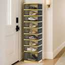 SYNCVIBE Foldable Shoe Rack, 9-Tier, 18 Pairs, 17.3" Wide, Black Gold | Foldable Shoe Organizer, Collapsible Shoe Cabinet with Doors, Stackable Shoe Shelves for Closet, Entryway and Living Room