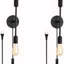 BANGANMA 2-Light Black Bathroom Vanity Light Fixtures，Modern Industrial Wall Light Fixtures with On/Off Switch Cord, Plug in Wall Sconce Set of Two for Living Room Bathroom Farmhouse Dining Room