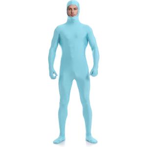 Sheface Men's and Women's Spandex Open Face Costume Bodysuit Stretchy Halloween Cosplay Face Open Body Suit (XX-Large, Light Blue)