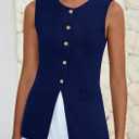 PRETTYGARDEN Blazer Vest Tops for Women Sleeveless Button Down Business Casual Outfits Work Suit Vests Waistcoat (Blue, M)