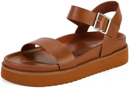 Yavero Women's Platform Sandals Open Toe Summer Sandals Comfortable Flatform Wedge Sandals 7.5 Brown