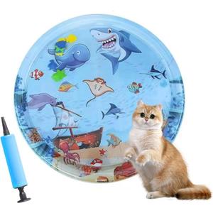 Cat Water Mat for Indoor Cats, 2026 Upgraded 0.6mm Thicken Scratch-Resistant Interactive Sensory Play Mat with Floating Fish Toys, Summer Cooling Pad for Kittens with Free Air Pump