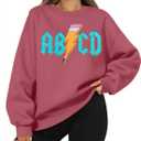 MAXIMGR Teacher Sweatshirt Women Oversized Rock'n Roll Sweatshirt ABCD Alphabet Graphic Back to School Pullover Top (Pink, S)
