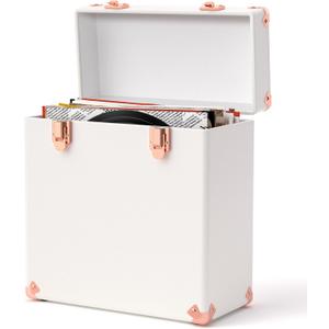 Vinyl Storage and Carrying Case - Waterproof LP Caddy, Dustproof Portable Organizer, Collector's Showcase - Holds 50 7-12 Inch Records - Ideal for Theater Rooms and Rare Collections (White)