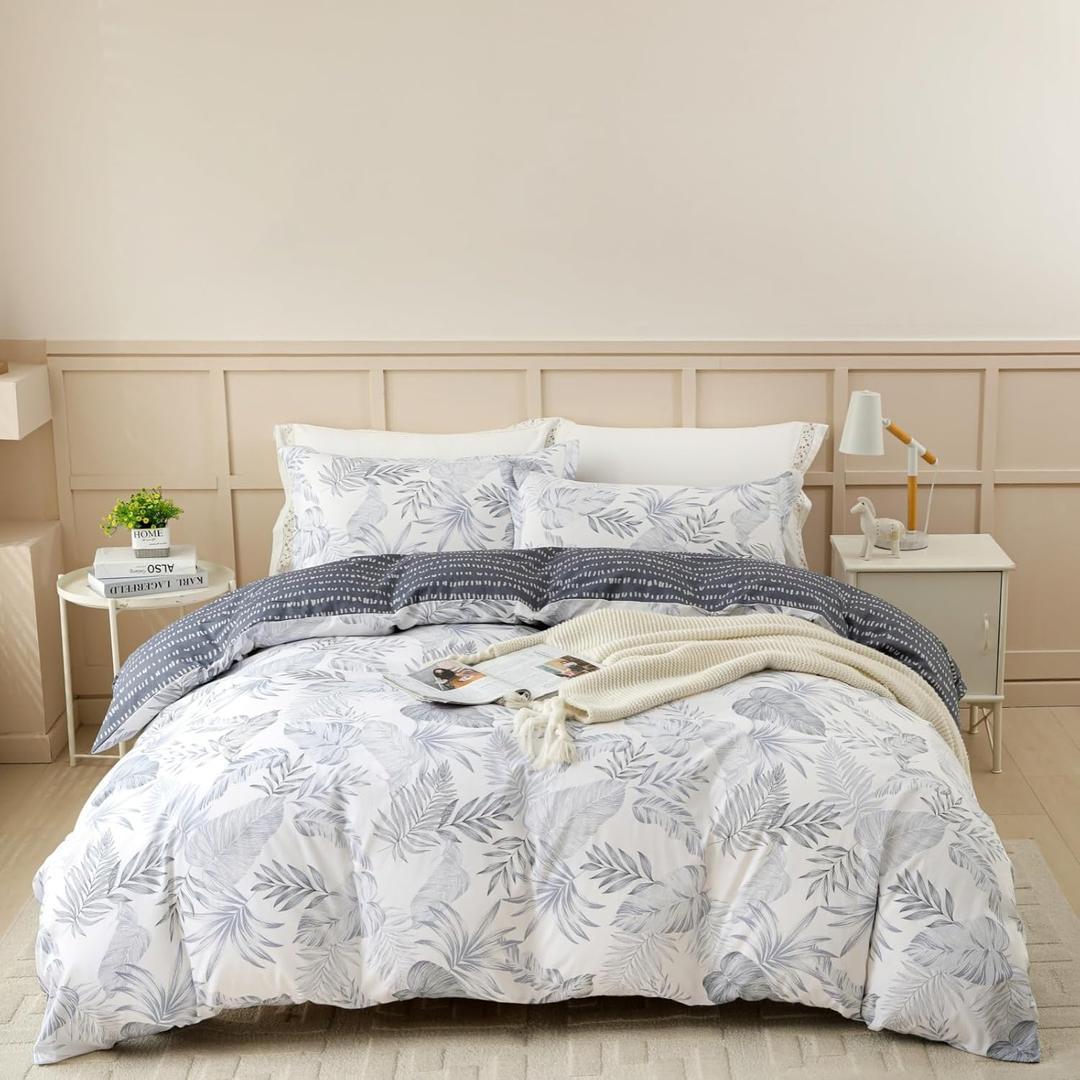 OAITE Duvet Cover Set,100% Cotton Comforter Cover with Floral Pattern Duvet Cover Set,Soft Bedding Set Includes with 3 Piece (2 Pillow Shams,1 Duvet Cover) (King-104" x 90", Forest)