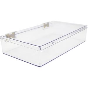 1 Clear Hard Plastic Box with Hinged Lid , 10 3/8" L x 6" W x 2" H, Plastic Display Case and Keepsake Storage Box, Made in USA by Gary Plastic Packaging