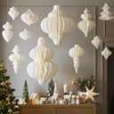 Cinnvoice 12 Pcs Jumbo Christmas Paper Decor 3.15'' to 19.7'' White Honeycomb Hanging Ornament Large Christmas Paper Lantern 3D for Xmas Home Tree Winter New Years Party Holiday Wonderland Decor
