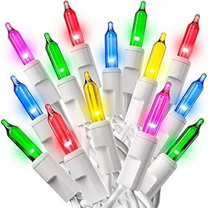 PREXTEX Christmas Lights (40 Feet, 200 Lights) - Multicolor Christmas Tree Lights with White Wire - Indoor/ Outdoor Waterproof String Lights - Multi-Color Twinkle Lights
