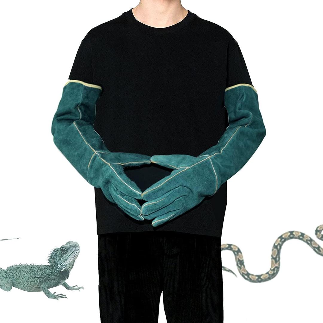 23inch Animal Handling Gloves, Animal Control Gloves Bite Resistant Snake Proof Cowhide Reinforced Leather Protection Dog Training Glove for Cats Scratch Reptiles Birds Falcon Grabbing (Green23.62")