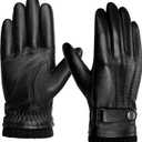 BISON DENIM Sheepskin Leather Gloves for Men, Winter Warm Touchscreen Gloves with Cashmere Lining, Driving Motorcycle Gloves (Large, Black)