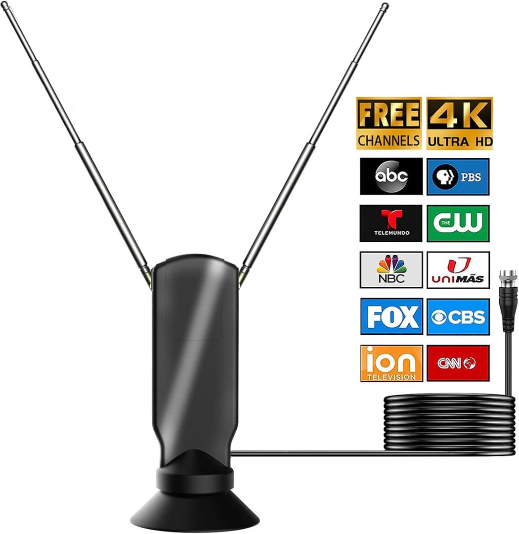 TV Antenna for Smart TV, 360 Reception Digital HD Antenna Without Cable Indoor Outdoor, Support 4K/8K/1080p for Free Local Channels, with Strong Suction Base. (Rabbit, Small)