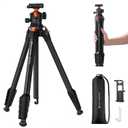 K&F CONCEPT 63" Aluminum Travel Tripod for Camera w Phone Holder, Non-Reversible Lightweight Compact Tripod Weighs 2.6lb, Max Load 22lb for Camera DSLR Mirrorless Spotting Scope Camcorders Phone