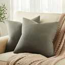 ZeeMart Rustic Cotton Linen Throw Pillow Covers Set of 2, 18x18 Inch Olive, Farmhouse Style Decorative Couch Pillow Cases Cushion Covers for Sofa Bed Living Room Home Decor