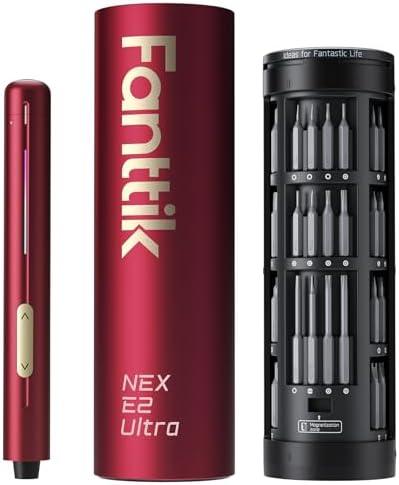 Fanttik E2 Ultra Mini Electric Screwdriver, Cordless Screwdriver, Max 0.6N.m, 50 Magnetic Bits, 5/32'' Hex, Magnetic Storage, Repair Tool for Electronics, Camera, Laptop, and PC Build (Red)