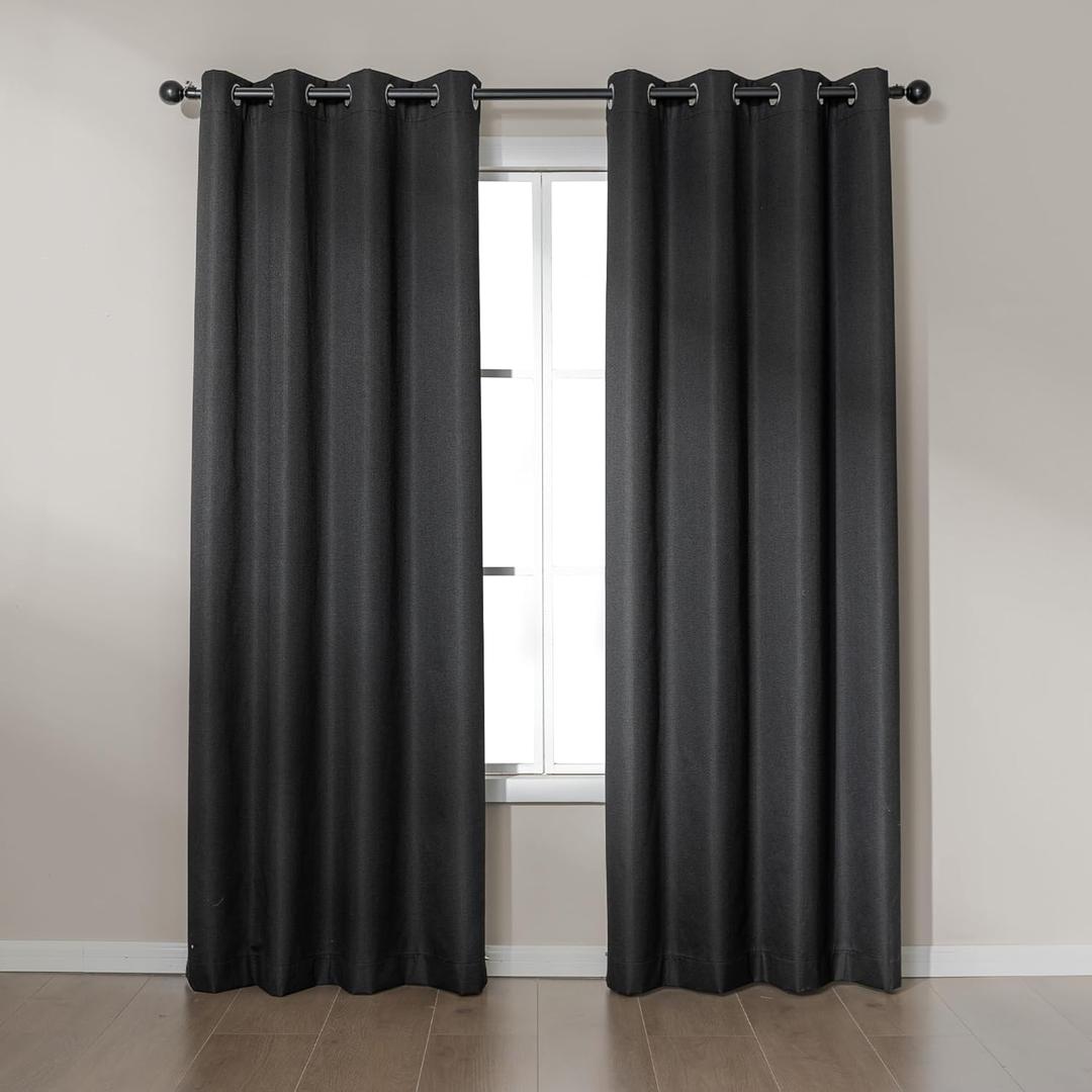 Amazon Basics Faux Linen Blackout Curtains for Bedroom and Living Room, 2-Piece Set with Grommets, 52" W x 84" L, Black