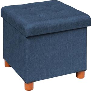B FSOBEIIALEO Storage Ottoman with Tray, Foot Stools and Ottomans with Legs, Storage Cube Seat Linen Blue 15" (Medium)
