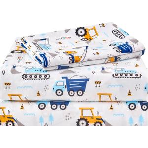 Lasoftan Kids Sheet Set Full Size, Boys Full Sheet Set with White Car PatternBreathable Silky Soft Microfiber Kids Fitted Sheet