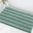 H.VERSAILTEX Bath Mats for Bathroom Non Slip Extra Thick Chenille Striped Bath Rug 24" x 36" Absorbent Non Skid Fluffy Soft Shaggy Rugs Washable Dry Fast Plush Mats for Indoor, Bath Room, Tub - Color: Eggshell Blue