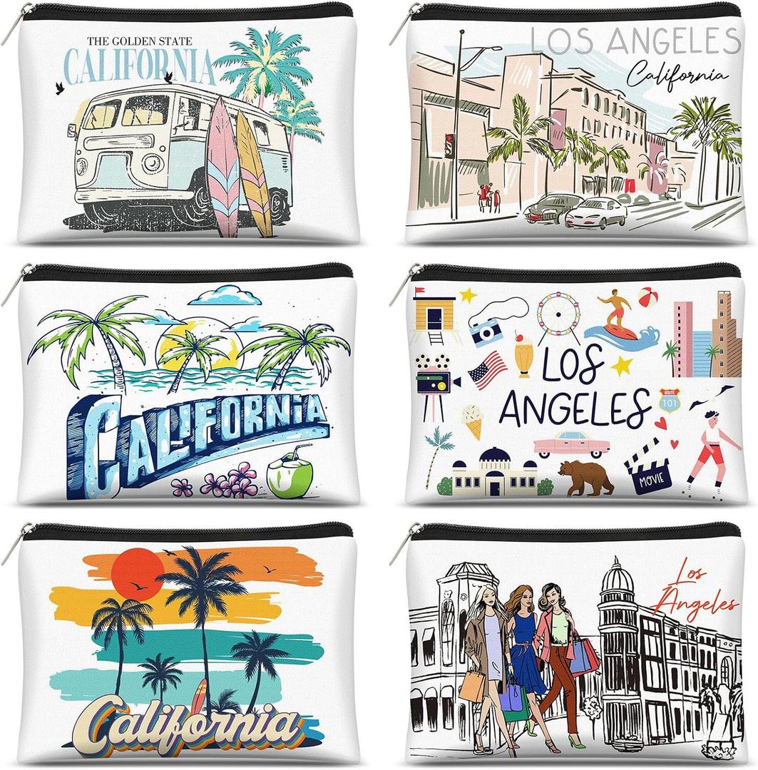 Reginary 6 Pcs Texas Cosmetic Bag Souvenir Gifts California Makeup Bag Florida Souvenir Gifts Zipper Pouch for Women Traveler Party Favors