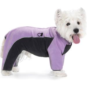 Fleece Dog Coat for Small Medium Dog,Pullover Pajamas Jumpsuit Bodysuit Puppy Coats with Legs, Pet Windproof Warm Cold Weather Jacket Full Body Vest Cozy Snowsuit Outfit Clothes (Purple, XS)