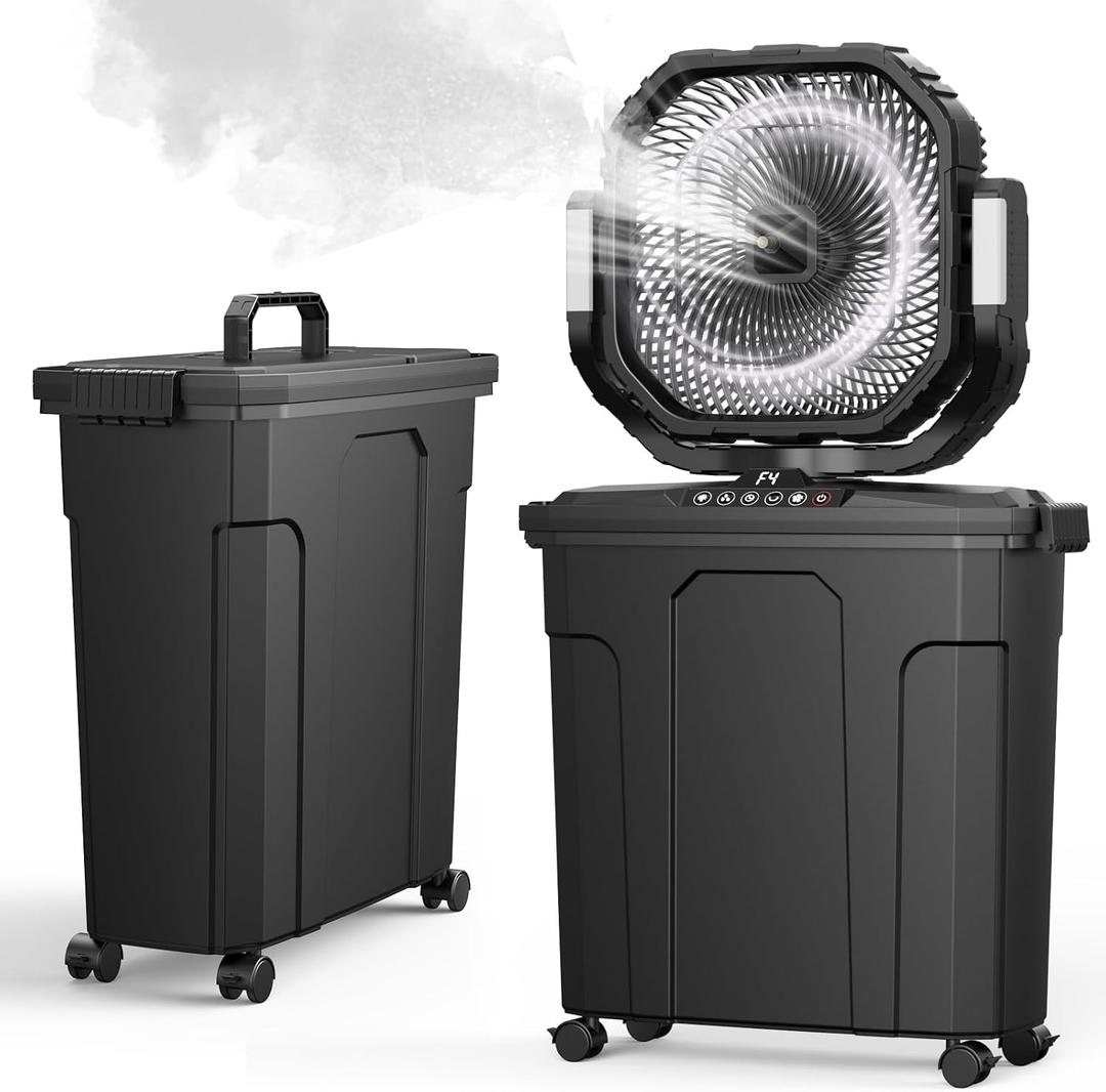Ausic 12" 20L Portable Misting Fan, 30000mAh Fast Rechargeable Battery Water Cooling Fan, Oscillating Outdoor Fans with Adapter, LED Light, Timer, Caster, for Patios/Camping/Beach Summer Essentials