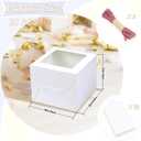 20Pcs Mini Cake Boxes with Window, 6x6x5 Inches White Bakery Boxes, Small 4 Cupcake Boxes, Cake Packaging for Pastries, Cookies, Chocolates, Cupcakes, Birthday Party, Wedding