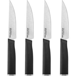 KitchenAid Classic 4 Piece Steak Knife Set, 4.5-Inch, High-Carbon Japanese Stee Blades, Sharp Kitchen Knife Set, Black