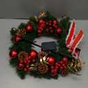 Fohil 16 Inch Christmas Wreath with 30 LED Lights, 8 Modes Pre-lit Christmas Wreath with Pine Cones, Red Berries, Metal Hanger, Battery Operated Xmas Wreath for Front Door Wall Xmas Decorations