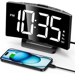 GOLOZA Digital Alarm Clocks for Bedrooms, Digital Clock with Modern Curved Design, Conspicuous 6 Colors RGB Display, 5 Levels Brightness+Off, 2 Volume, 3 Alarm Tones, Snooze, Power-Off Memory, 12/24H (Classic White)