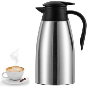 70 Oz Insulated Thermal Coffee Carafe Stainless Steel Double Walled Vacuum Coffee Thermos, Hot Water, Tea, Hot Beverage Dispenser, Keep 24 Hour Heat Retention/12 Hour Cold Retention (Sliver, 2L)
