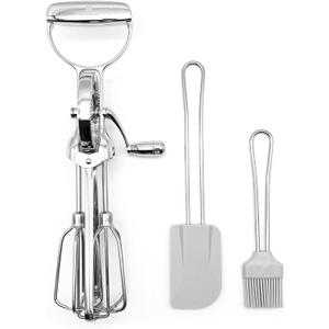 Rotary Egg Beater 12", Stainless Steel Baking Set with Silicone Spatula and Basting Pastry Brush