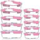 VERONES 10Pack Glass Meal Prep Containers, Airtight Glass Lunch Containers,Stackable Glass Food Storage Containers Set with Lids,Exclusive of BPA, for Microwave,Oven, Freezer&Dishwasher Friendly,Pink
