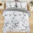 King Quilt Set, 3 Pieces Grey Boho Bedspreads, Fall Flower Bedding