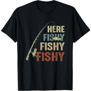 Here Fishy Fishy Fishy Fishing Angler Deep Sea Fishing Funny T-Shirt 2XL