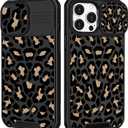 Goocrux Case for iPhone 12 Pro Max Black Luxury Phone Cover | 2in1, Leopard, for Women Girls, Cheetah Animal Print, Design, with Slide Camera Cover, Ring Holder, Pattern, Cute Cases, 6.7''