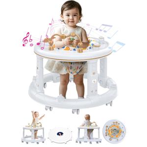 Baby Walker, Baby Jumper Activity Center, Baby Walkers and Activity Center, Baby Walker with Wheels for Boys Girls, Features 360 Degree Swivel Seat, Detachable Toys and Bounce Footpad for 6-18 Months (White)