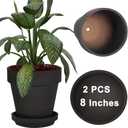 8 Inch Black Terracotta & Clay Pots with Saucer, 2 Pack