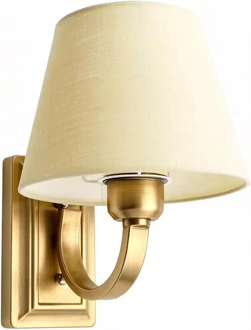 Wall Sconce Vintage Style Wall Light Fixture, Classic Wall Lamp for Indoor, Bedroom, Gold Iron Wall Lamp with Beige Fabric Shade