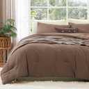 WRENSONGE Queen Comforter Set - 3 Pieces Prewashed Brown Comforter Soft Lightweight for All Seasons,Down Alternative Comforters Queen Size with 2 Pillow Shams