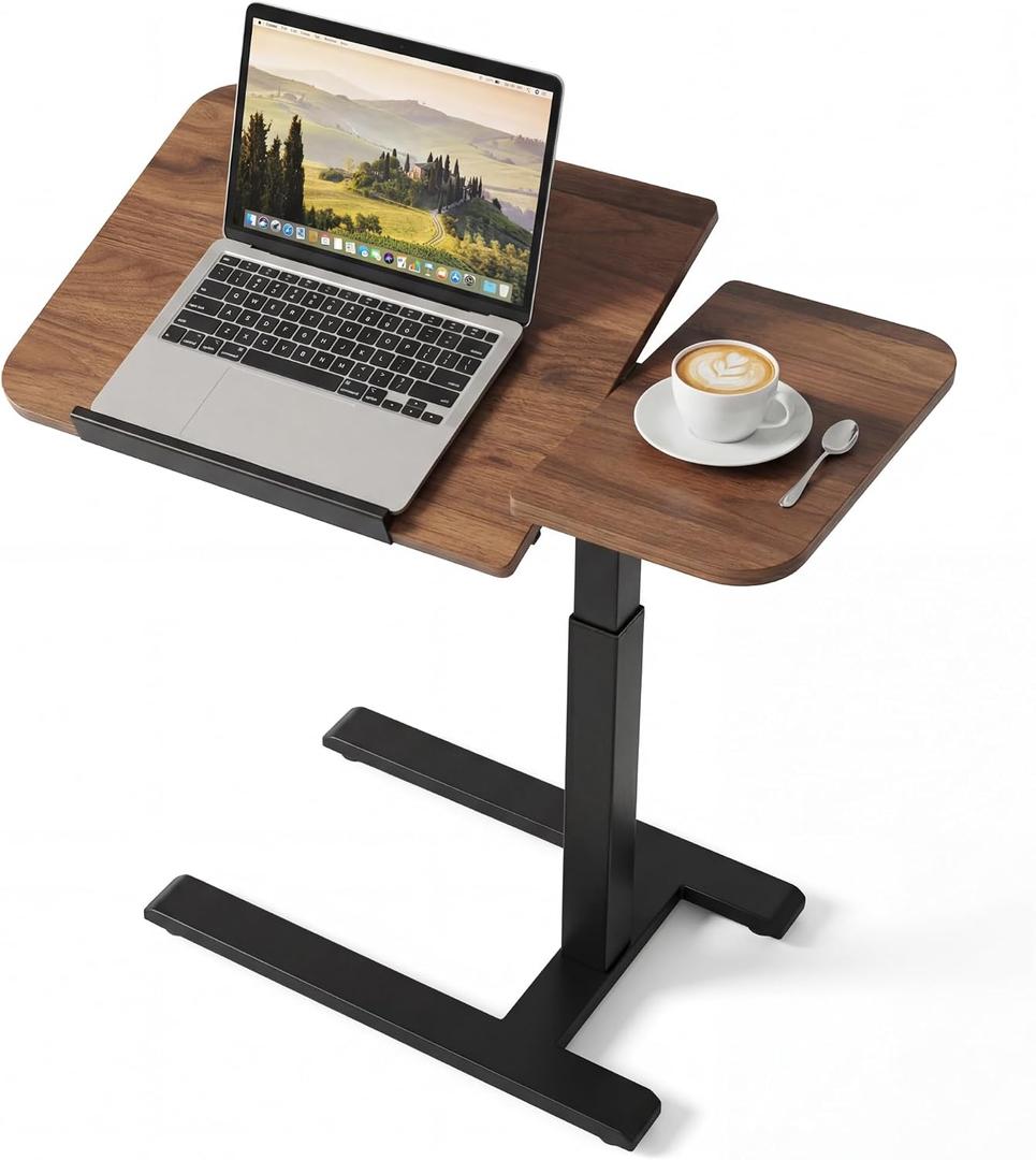 Overbed Table with Wheels, Height Adjustable Hospital Bed Table, Dual-Tiltable Rolling Laptop Desk for Bed, Hidden Casters H-Base Portable Side Table for Couch, Hospital & Home Office, 28 inches x 16 inches x 26.5 inches
